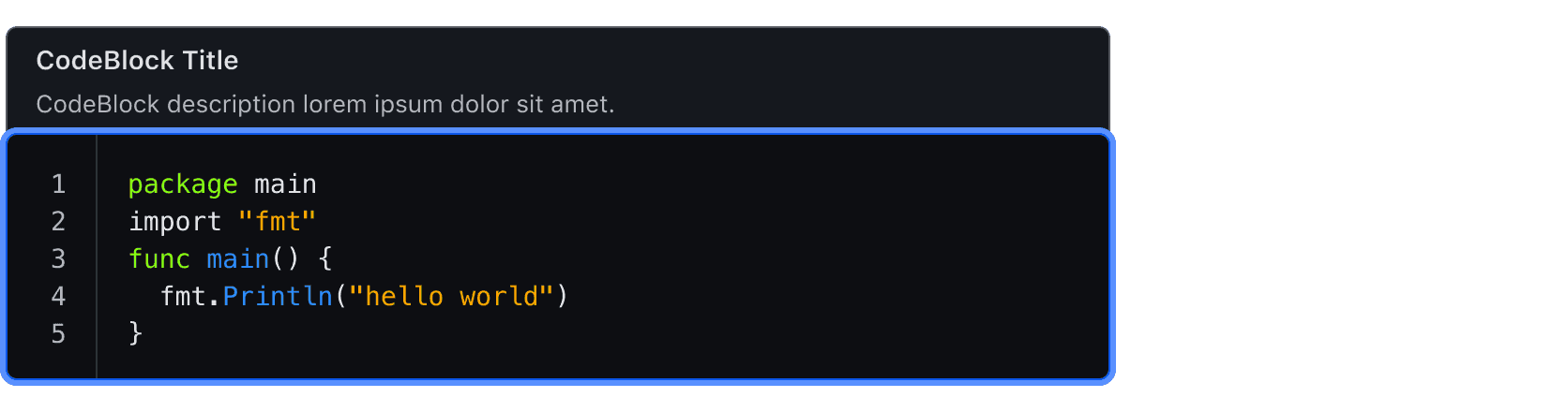 Focus state of the Code Block with the header
